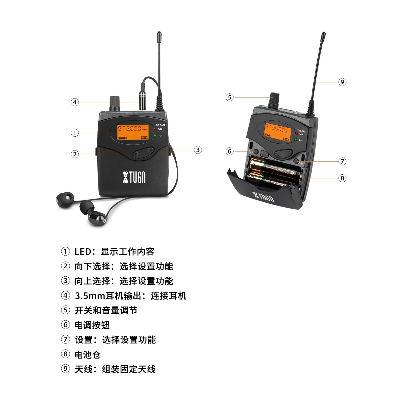 XTUGA Wireless Stage Monitors, In-Ear Monitors, Dual Channel Transmitter, Band Recording, Return, Drag Two UHF IEM1200