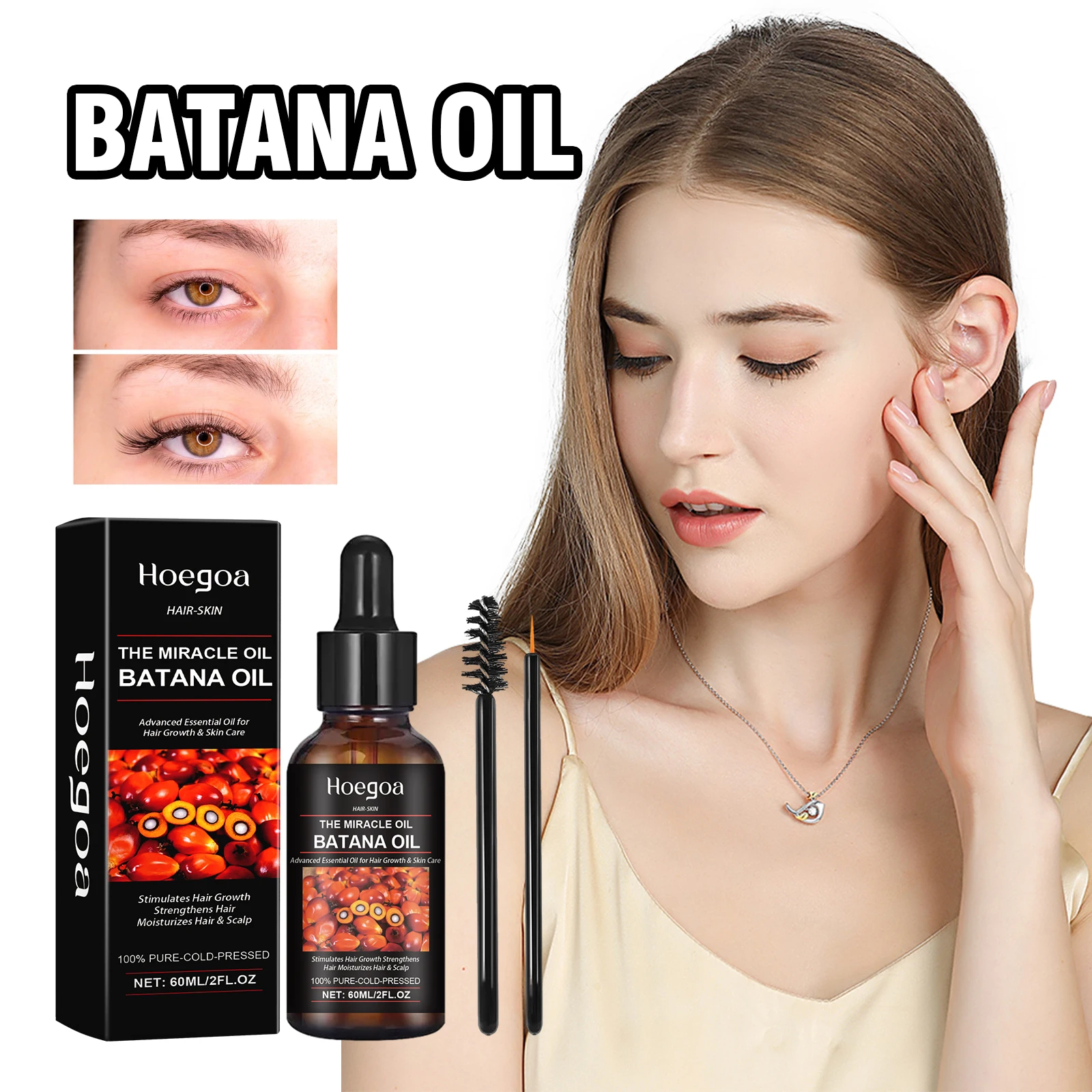 Batana Oil 3 in 1 Hair Growth Serum Rapid Eyelash Growth Longer Curlier Eyebrow Thickening Repair Dry Frizzy Hair Anti-Hair Loss