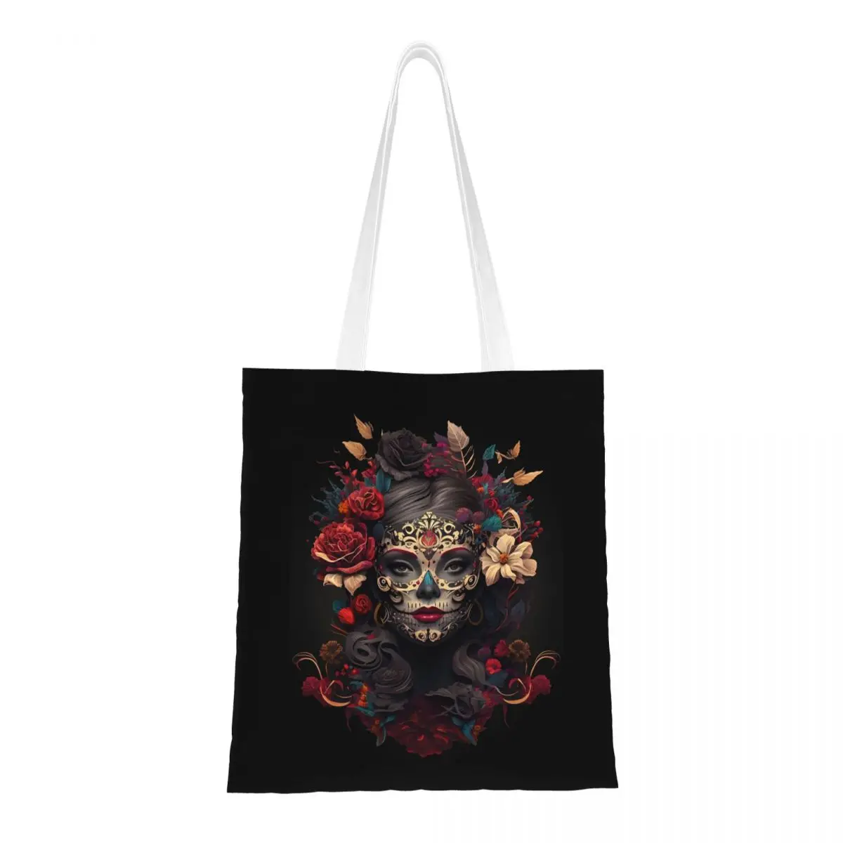 

Мексиканская Catrina Girl Day Of The Dead Sugar Skull Сумки для покупок Женская парусиновая большая сумка Многоразовая сумка на плечо для девочек Дорожная сумка