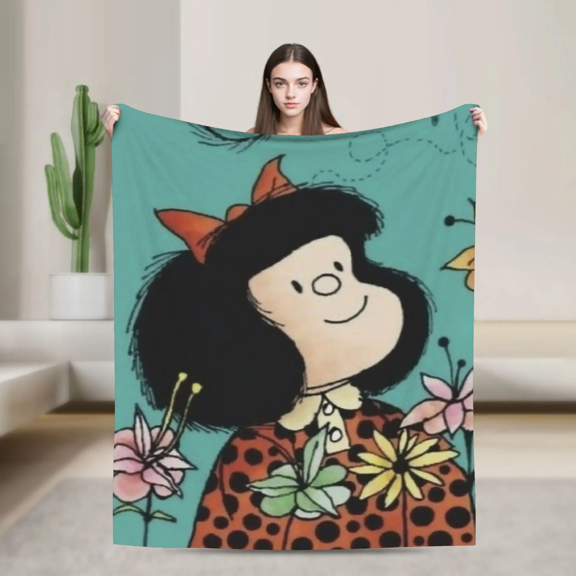 Mafaldas Flowers 80s Knitted Blankets  Fleece Throw Blanket Airplane Travel Personalised Soft Warm Bedspread