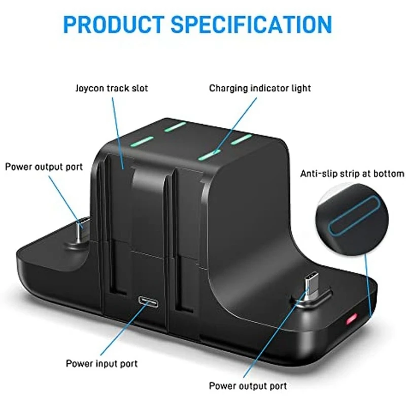 6-In-1 Dock For Switch And OLED And Lite Accessories, Charging Station Fit For Joy Con And Pro Controllers Replacement Parts