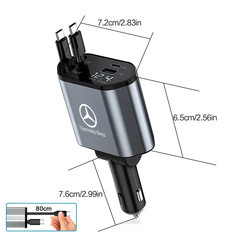 120 واط شاحن سيارة قابل للسحب آيفون أندرويد سوبر سريع مهايئ شحن QC3.0 PD USB نوع C لمرسيدس بنز AMG W203 W206