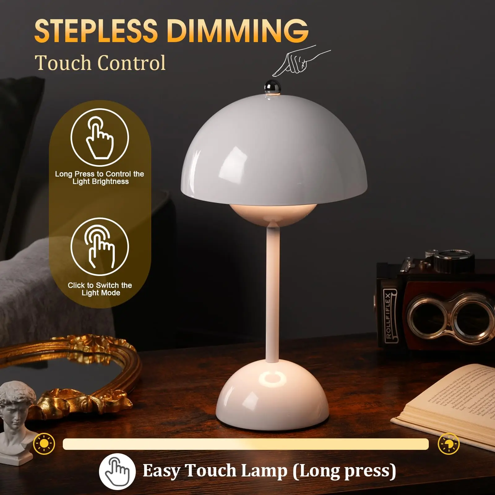 

Alloy Design Nordic LED Table Lamp Mushroom Desk Light Type-C Rechargeable Top Touch Switch Lantern Room Decoration Night Lights
