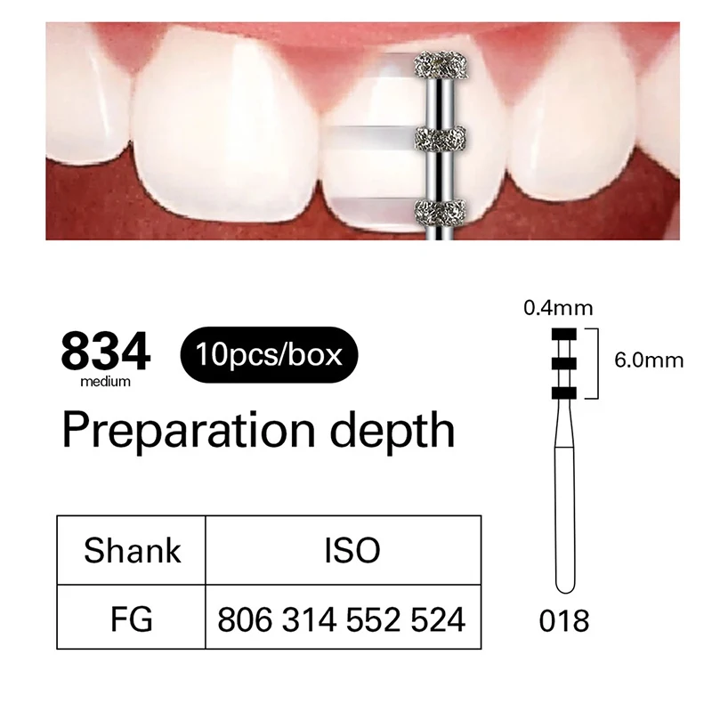 

10PCS Dental FG Diamond Burs VP-21 Preparation Depth Marking Medium Grit 1.6mm Max.300000rpm/Min For High Speed Handpiece