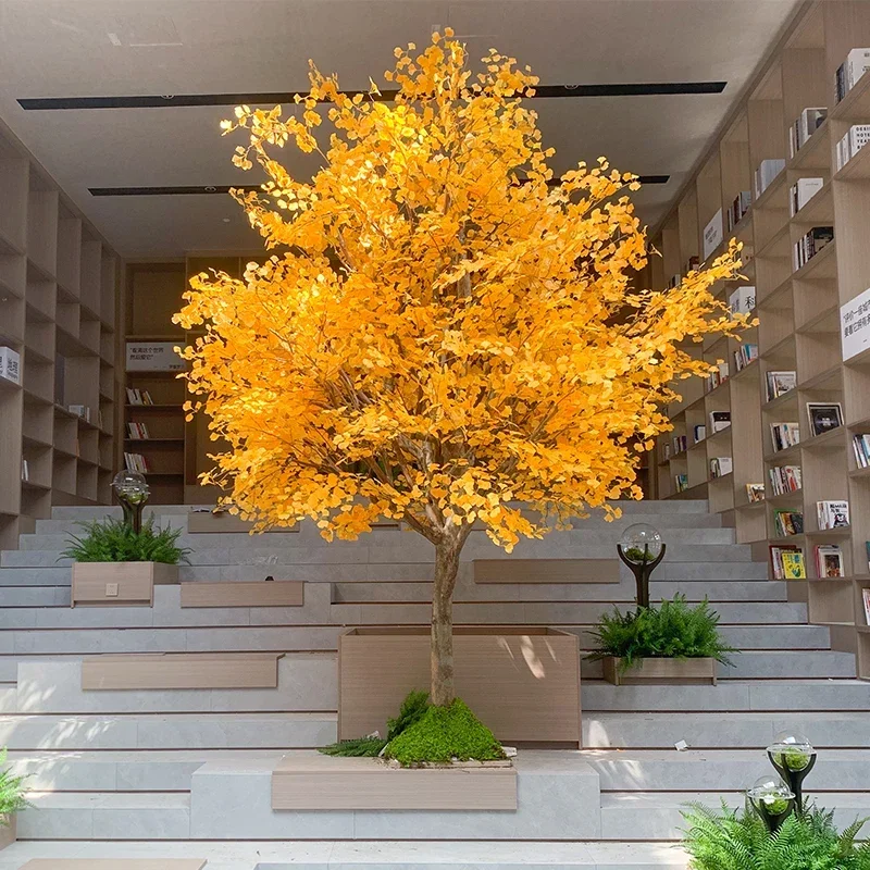 A  Ginkgo tree simulation green plant fake tree window decoration landscaping landscape landing large ornament