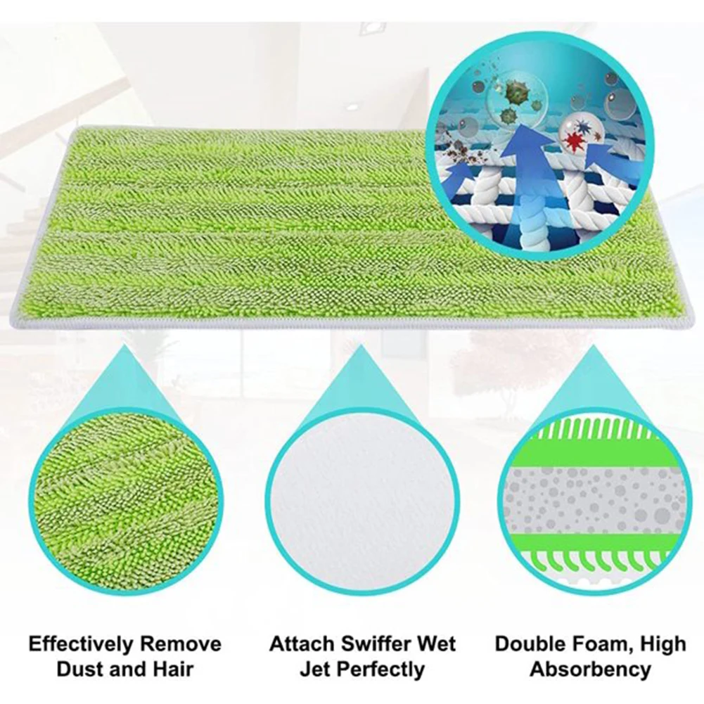 5 Pack Thickened Reusable Washable Mop Pads Green Flat Mop For Swiffer Wet Jet Mop Cleaning Pad For Bathroom 29×15cm