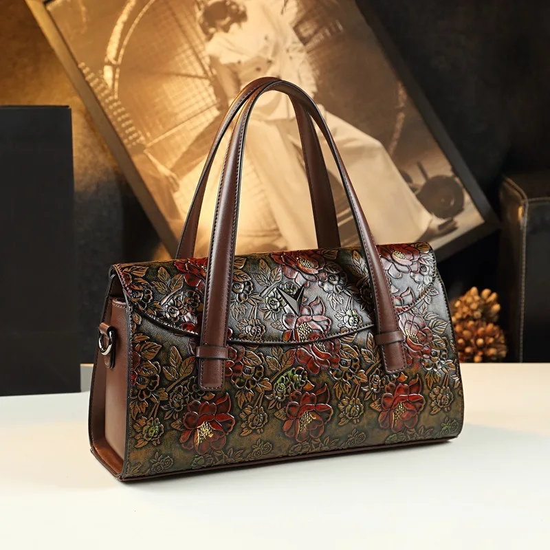 2026 new vintage texture flower handbag messenger bag shoulder bag mother bag vintage style pillow bag