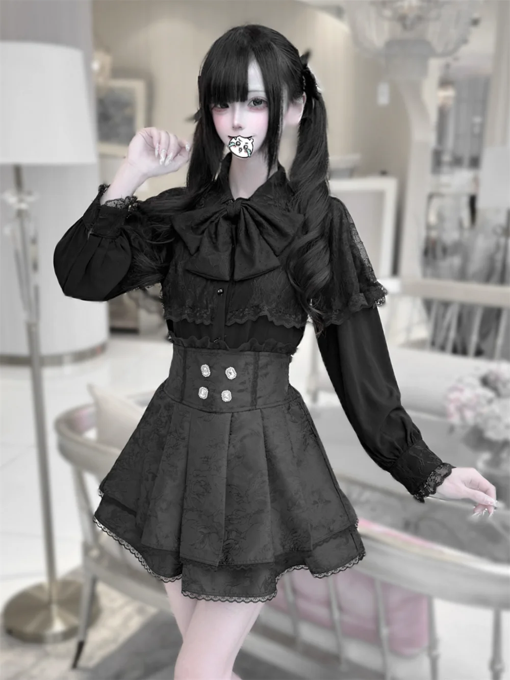 Chemise à manches longues violette pour femmes, produit en série Original Mine, doux gothique, sous-culture, Cape en dentelle, jupes noires pour filles Y2k