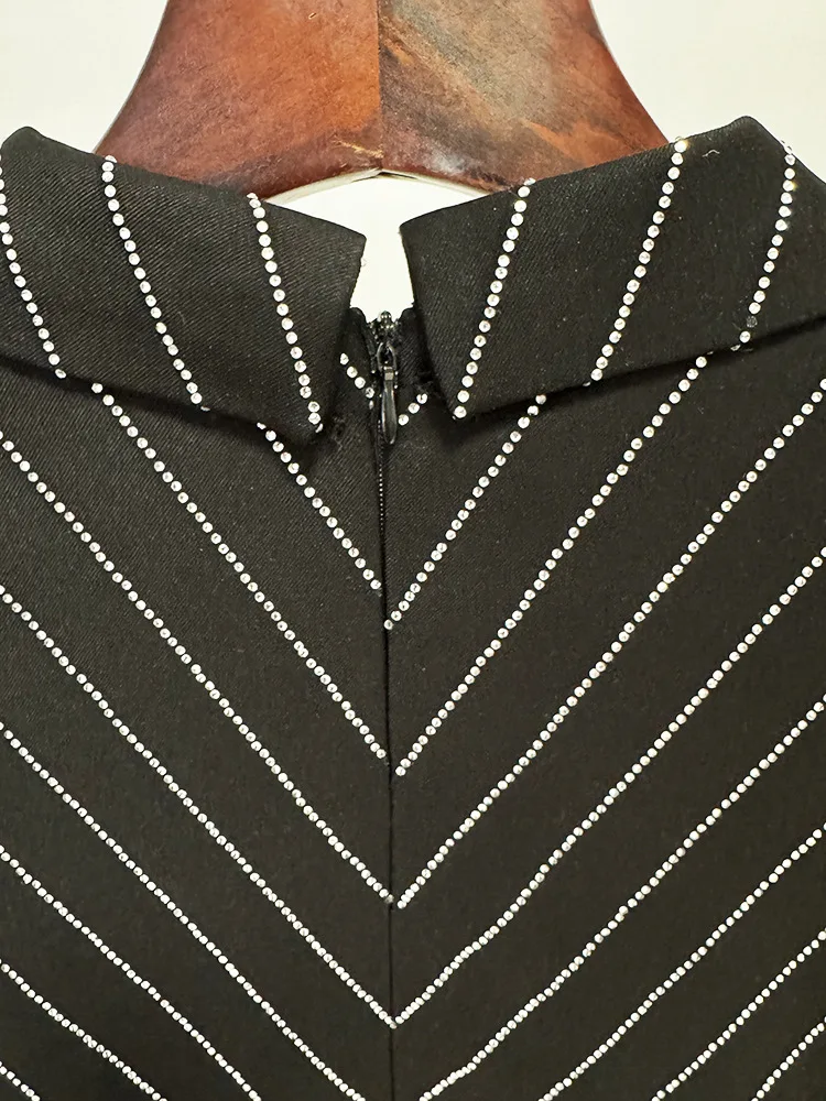 Robe blazer en perles de diamants noirs pour femmes, tenues de créateurs, nouvelle mode, 2024