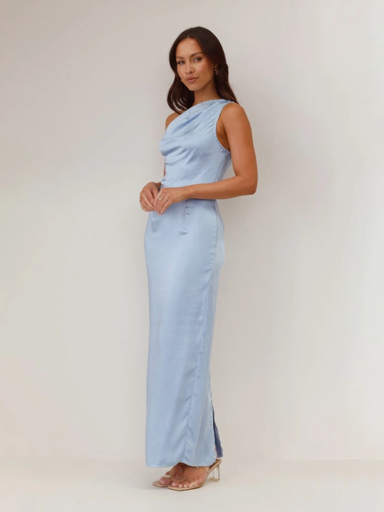 2025 verão moda nova feminina elegante estilo de deslocamento ombro inclinado cetim médio a longo vestido longo sob medida