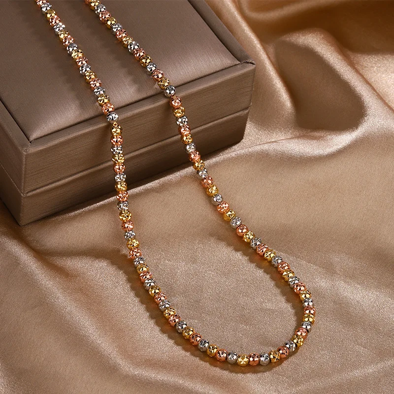 New retro style electroplated gold round bead bracelet necklace set for women, 3mm gift for commuting wear