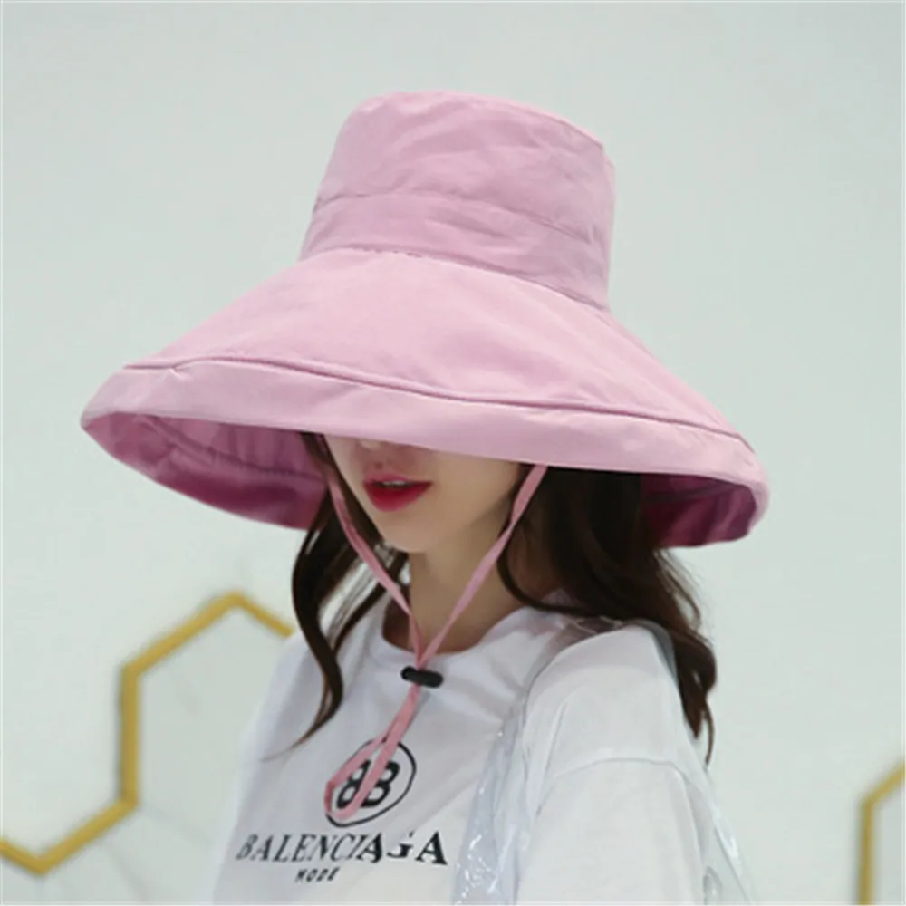 Sombrero de Sol de ala grande para mujer, gorra de playa con protección solar UV, sombrero de pescador salvaje japonés con cuerda a prueba de viento, regalos de verano, 1 unidad