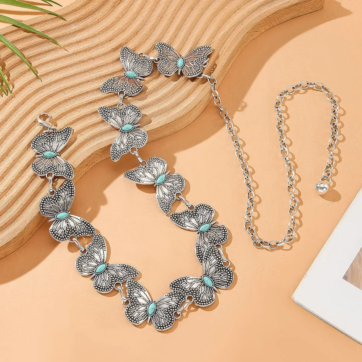 Vintage Turquoise Waist Chain Metal Minority Design Bohemian Waist Belt Jewelry Accessories Ethnic Style Beach Body Chain Girls