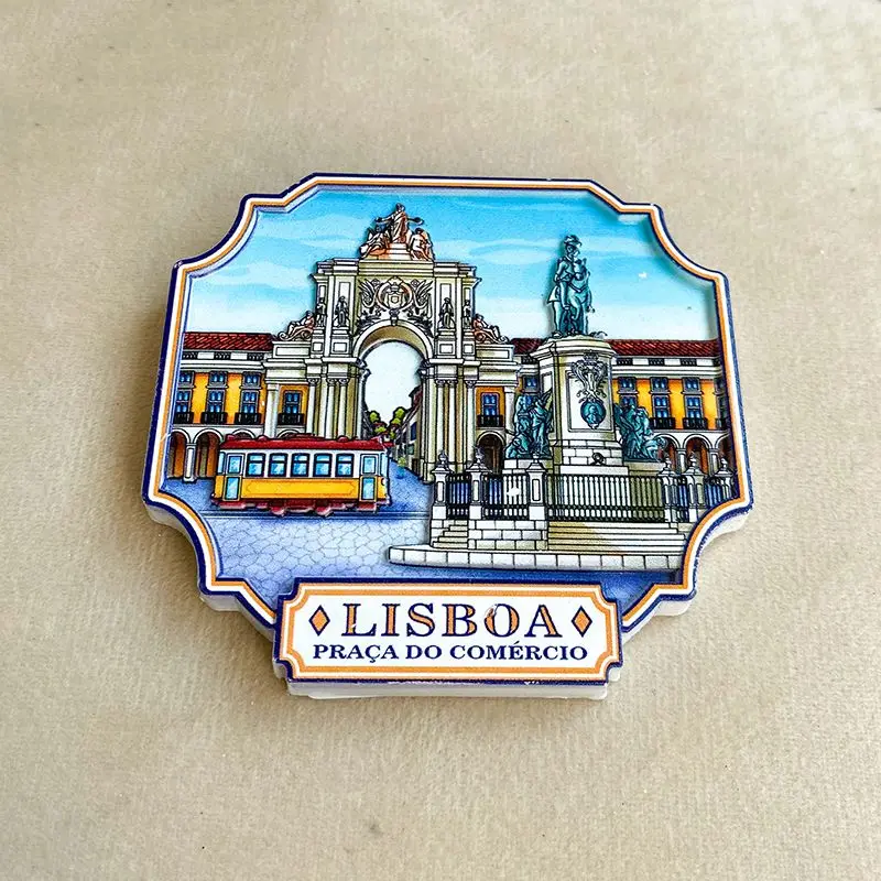 Portugal Lisbon Praça Do Comércio 3D Resin Fridge Magnet with Arco Da Rua Augusta And Tram Scene European Style Home Decor