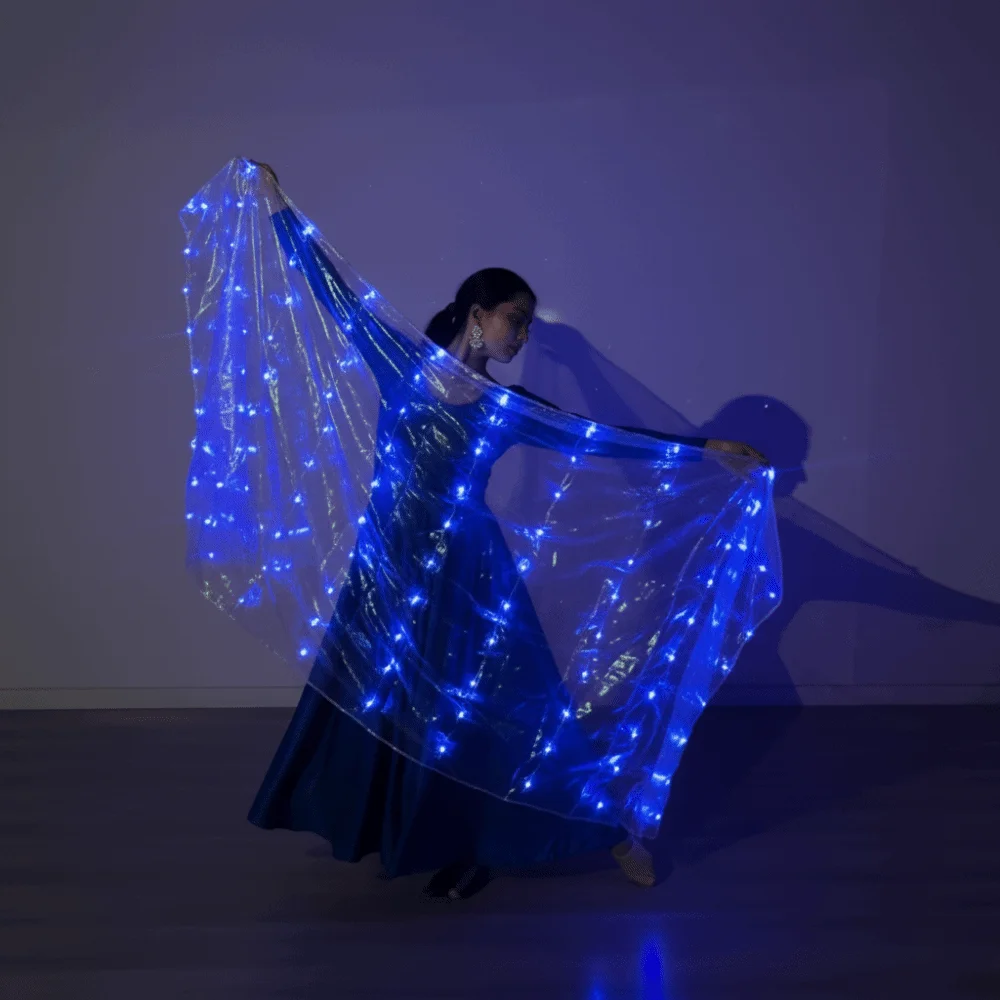 

New 200x100cm LED Luminous Scarf Dance Performance Belly Dance Stage Props Solid Color Light Up Veil Stage