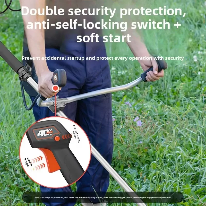 Heavy 40V Backpack Brushless Brush Cutter 10Ah/20Ah Lithium Battery Fast Charging Protective Shield for Large Area