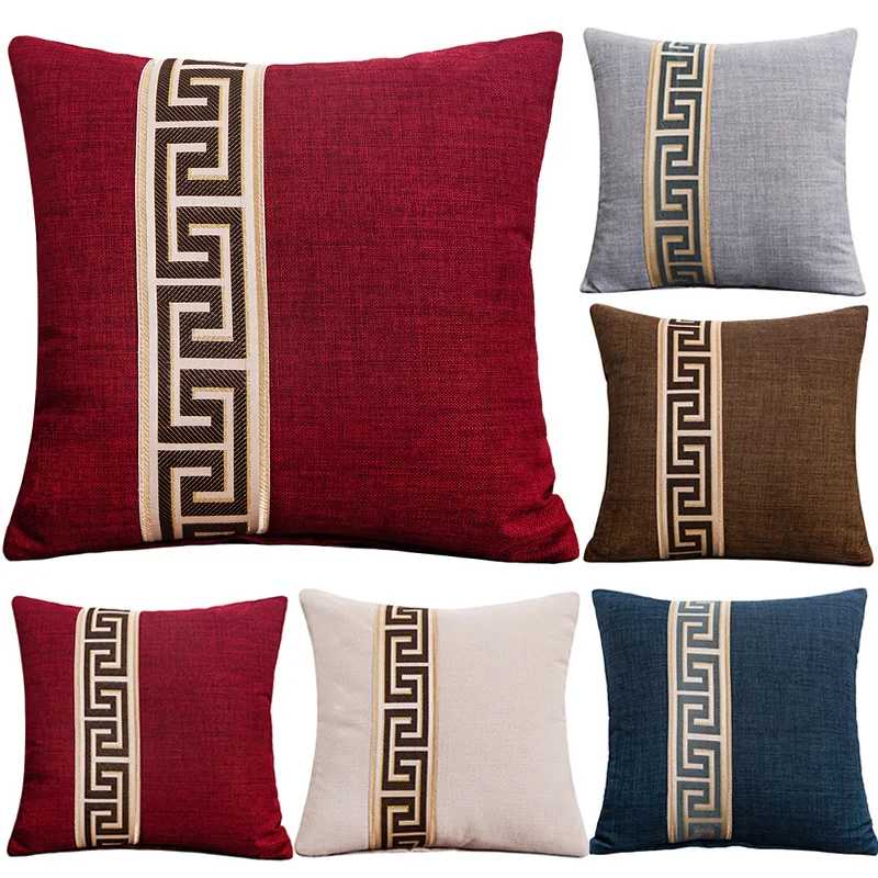 

2 piece Luxury Pillow Cover Cotton Linen Jacquard Splice Cushion Cover 45X45CM Chinese Patchwork Pillowcase Decorative for Sofa