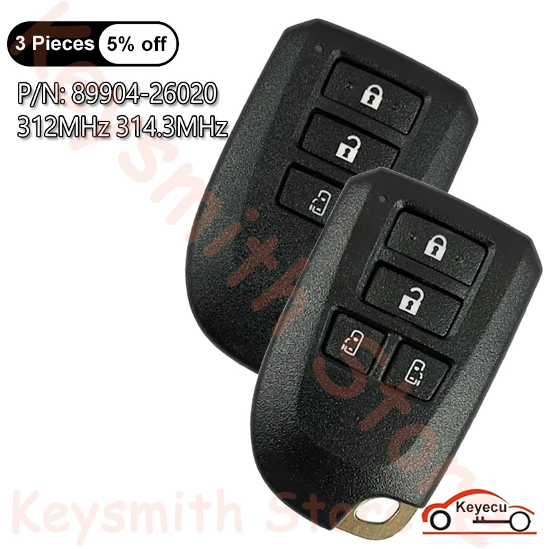 KEYECU 3 4 Buttons 312MHz 314MHz for Toyota Hiace Regiusage 2013 Auto Smart Remote Control Key Fob BF1ER BF2ER P/N: 89904-26020