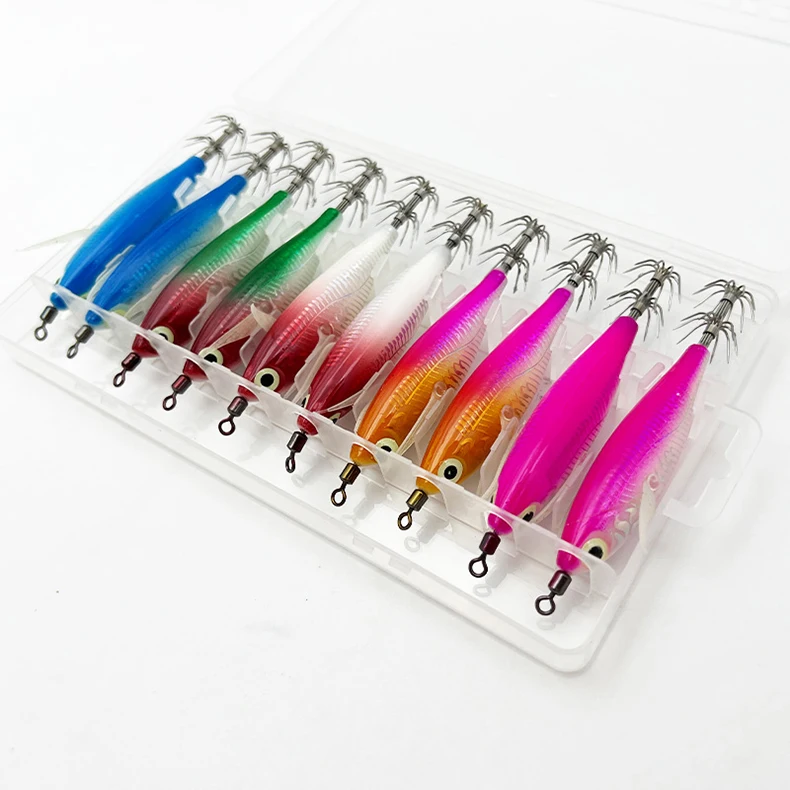 ShareShark 10 Stück/Box 8cm/5,7g Garnelen-Angelköder Leuchtende Tintenfisch-Jigs Haken Meeresangel-Zubehör Künstlicher Köder Oktopus-Köder – Detail 12