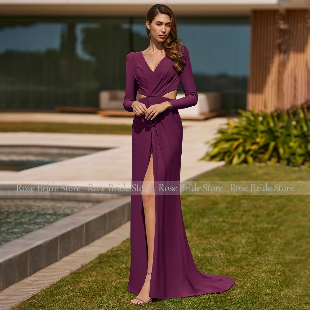 Dark Royal Blue Formal Party Dresses for Women Long Sleeves Cut Out Evening Gowns Sexy Side Slit Trumpet/Mermaid Evening Dress