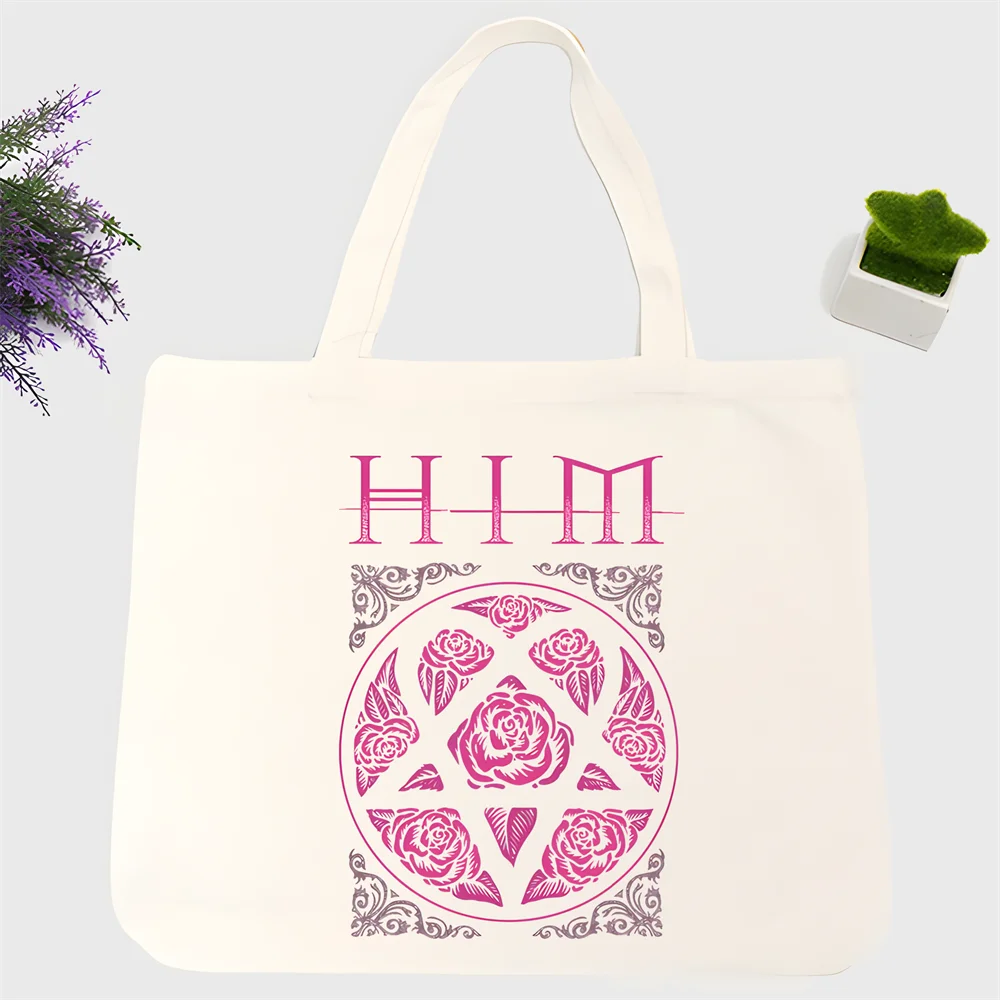 Him Ville Valo Unisex Handbags Custom Canvas Tote Bag Print Daily Use Reusable Travel Casual Shopping Bag