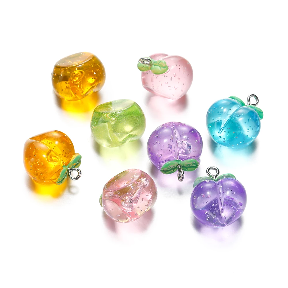 10Pcs/Lot 17x21mm Transparent Peach Resin Charms Pendants for DIY Jewelry Making Earring Necklace Keychain Charms Accessories