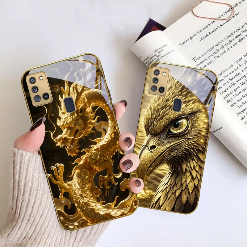 Golden Eagle Head Glass Phone Case for Samsung A31-A73 product photo