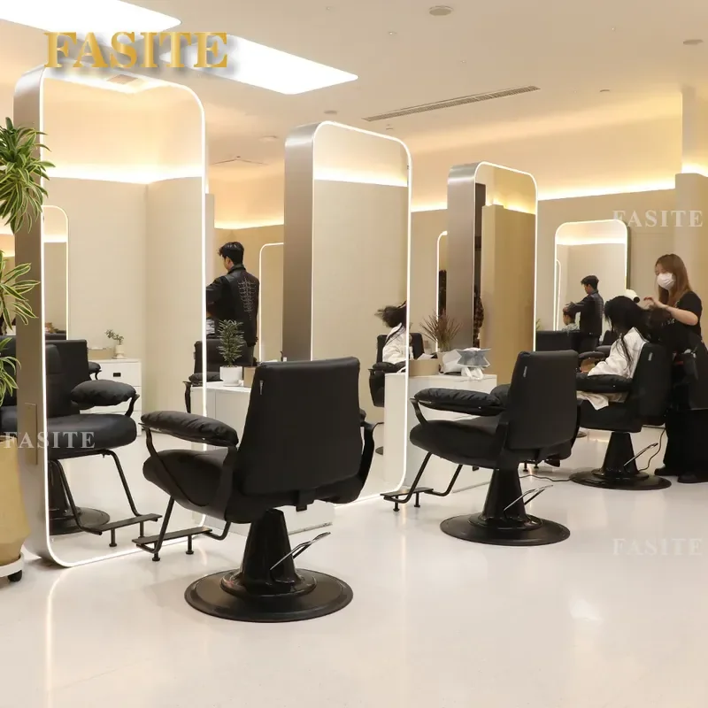 For Hair Barber Shop Double Sided Floor Mirror with Lamp Simple Perm Dye Station Beauty Makeup Mirror Table Furniture