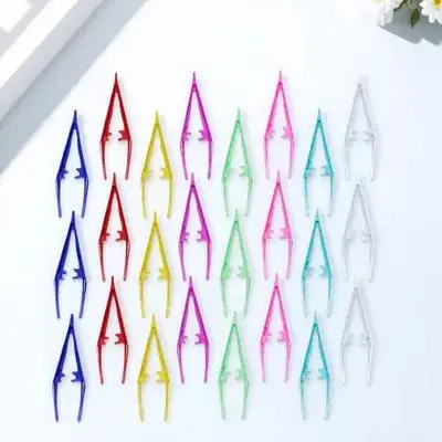 24pcs Disposable Plastic Beauty Tweezers Makeup Clips False Eyelashes Easy Clean Multi Color Tools eyelash glue eyelid