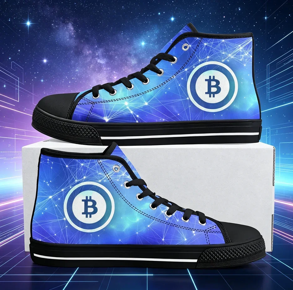 Bitcoin Crypto Logo Graphic Print High Top Canvas Sneakers Men Women Fashion Casual Custom Footwear