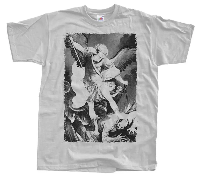 New Saint Michael the Archangel T shirt Gray Zink cotton sizes S to 5XL