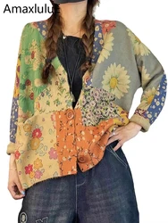 Amax luluE 2024 Vintage Loose Cardigans Autumn Womens Flowers Casual Elegant Sweaters Ladies Knitwear Harajuku Knitted Clothes