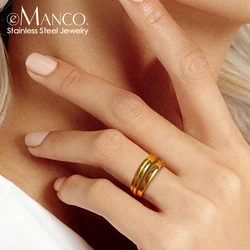 eManco Fashion Gold Color /Silver Color Geometric Multi-layer Line Ring for Women Elegant Wedding Bride Jewelry Prevent Allergy