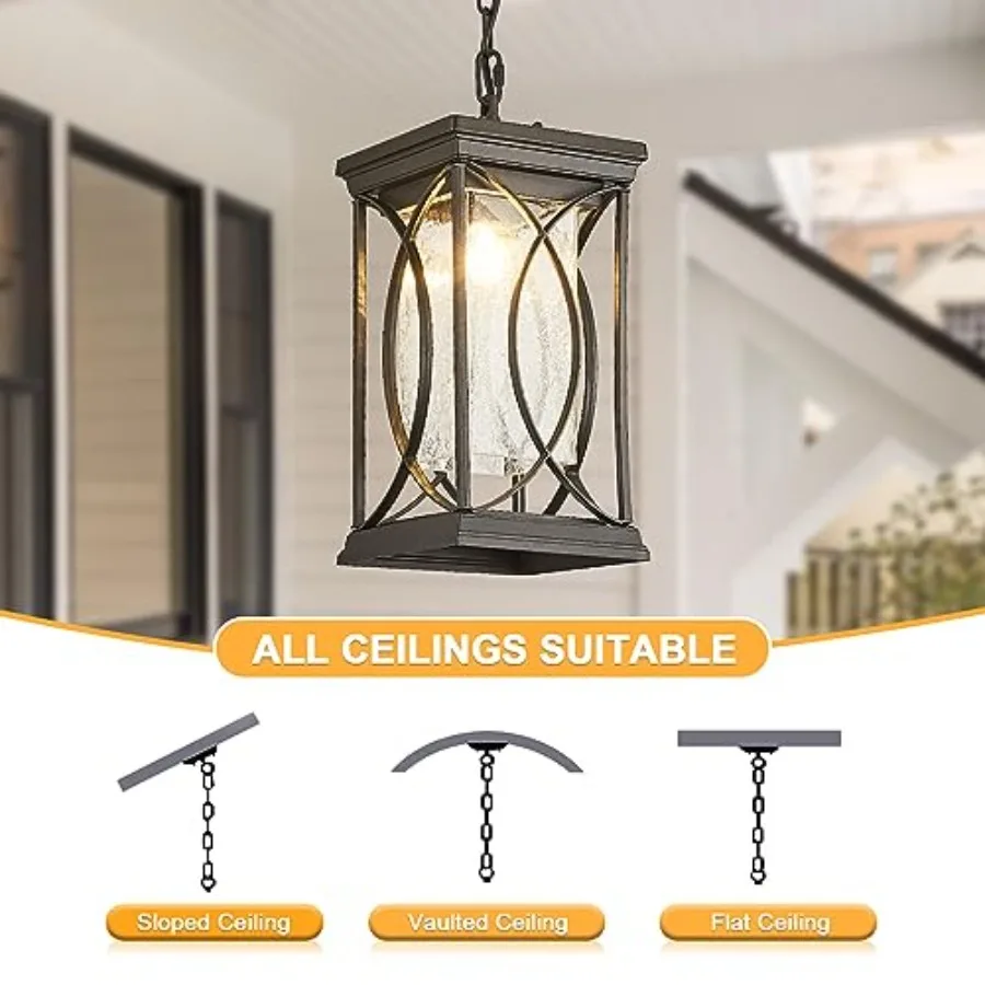 Motion Outdoor Pendant Light Fixtures Dusk to Dawn Exterior Ceiling Hanging Lantern for Porch, Modern Outside Chelier Light wit view 4