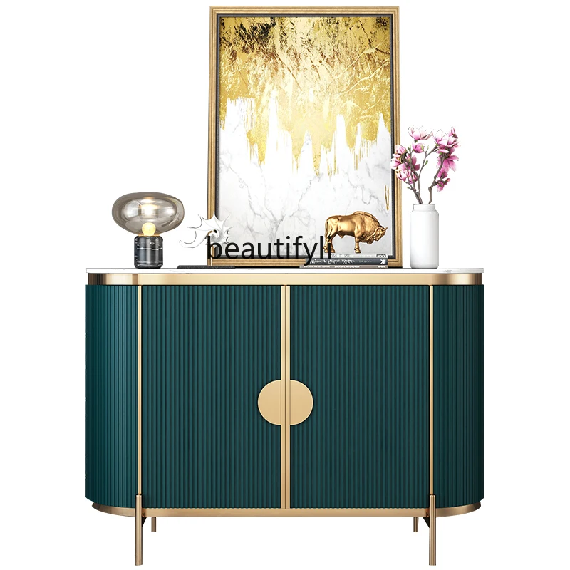 

Mild Luxury Marble Sideboard Cabinet Simple Post-Modern Wall Integrated Entrance Cabinet Stainless Steel Stone Plate Locker