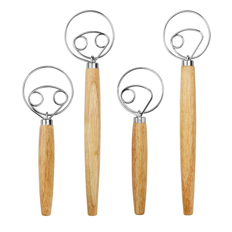 Dough Whisk Large Wood Handle Danish Whisk Bread Dough Hand Mixer Kitchen Whisk Mixer Manual Egg Beater Baking Tools Accessories