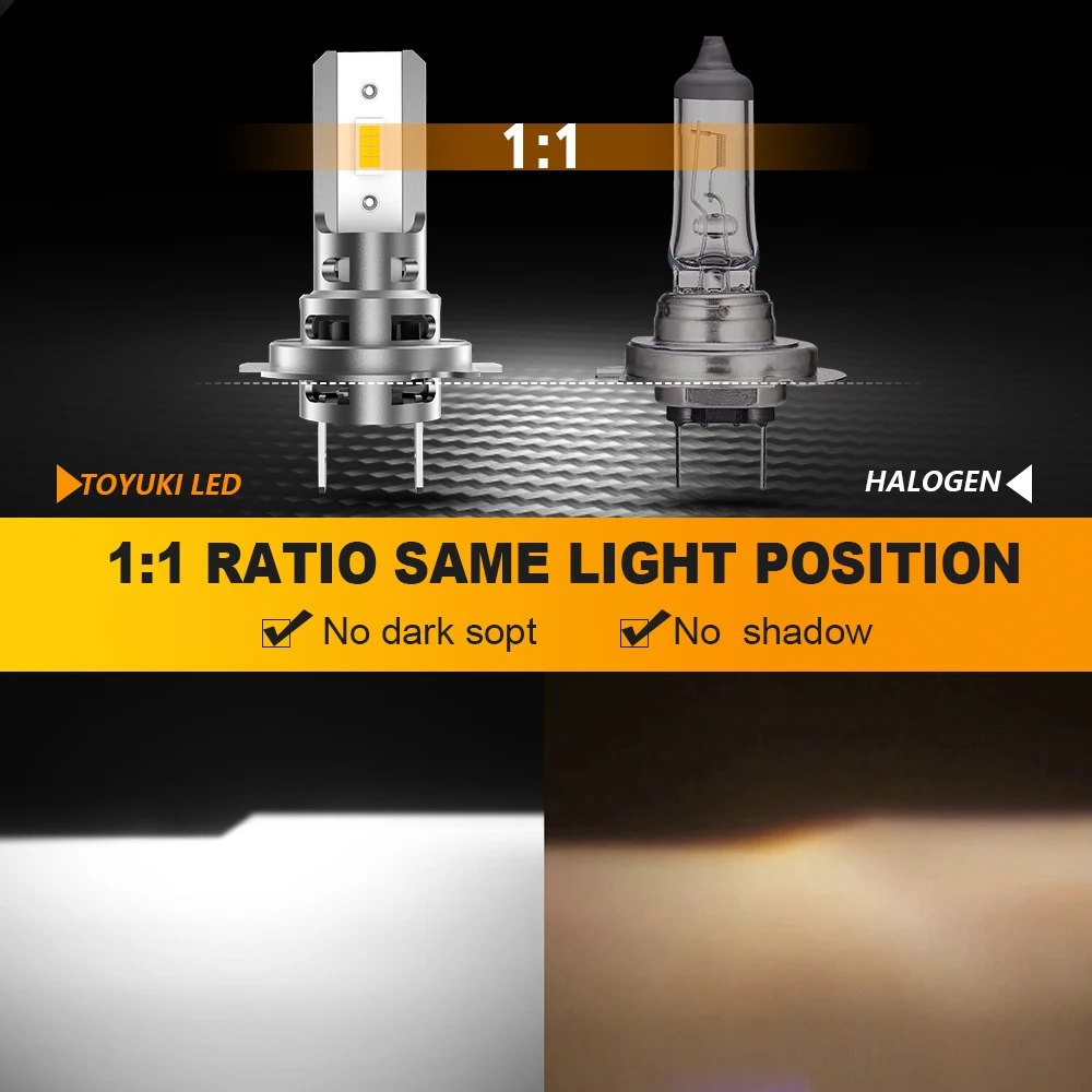 TOYUKI 2Pcs H7 Turbo Led Headlight Bulb 20000LM  for Car Led Lamp 1:1 Mini  Led Fog Lights DRL 8 Pcs Csp 7035 6000K White 12V