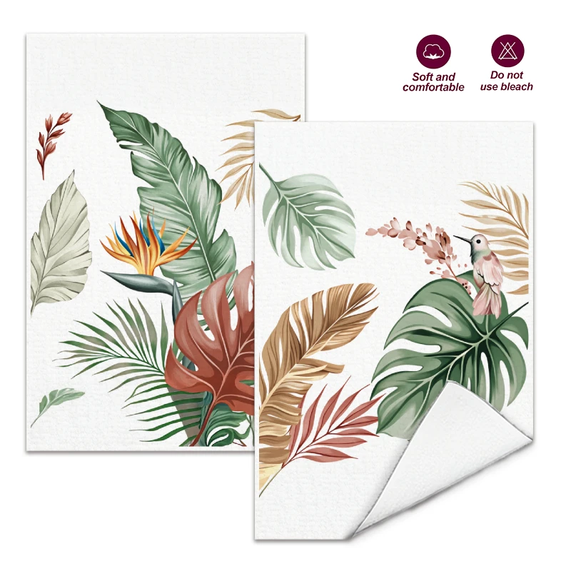 2Pcs, Tropical Plant Hummingbird Kitchen Towels, Best Kitche