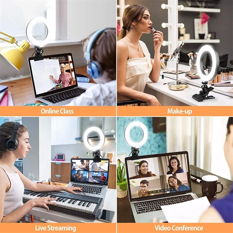 Illuminazione professionale per videoconferenze regolabile da 6 pollici Selfie Led Fotografia Anello luminoso per computer portatile Sorgente desktop