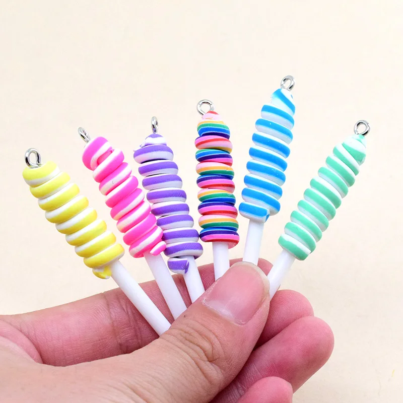 10pcs Long Colorful Lollipop Resin Charms Mini Simulate Popsicle Pendant For Earring Keychain Diy Jewelry Make