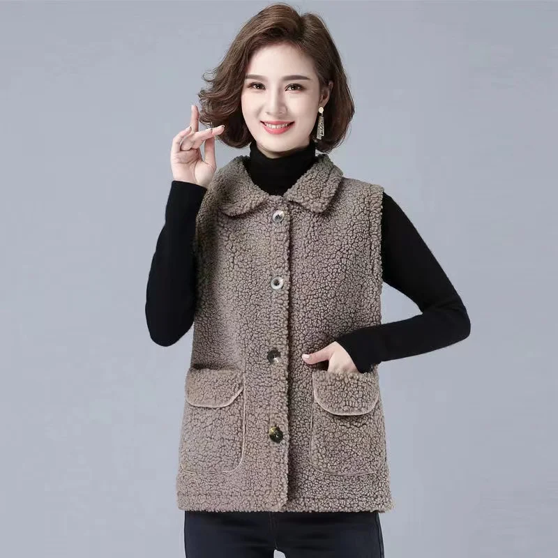 The new thickened imitation lamb's wool cropped horse clip vest women's loose vest is worn over the jacket