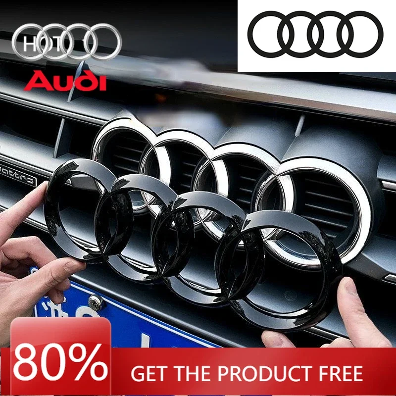 

Наклейки для салона автомобиля 2026 года, 4-кольцевой значок из АБС-пластика, серебристо-черный, для декора капота и решетки радиатора, подходит для Audi A3 A