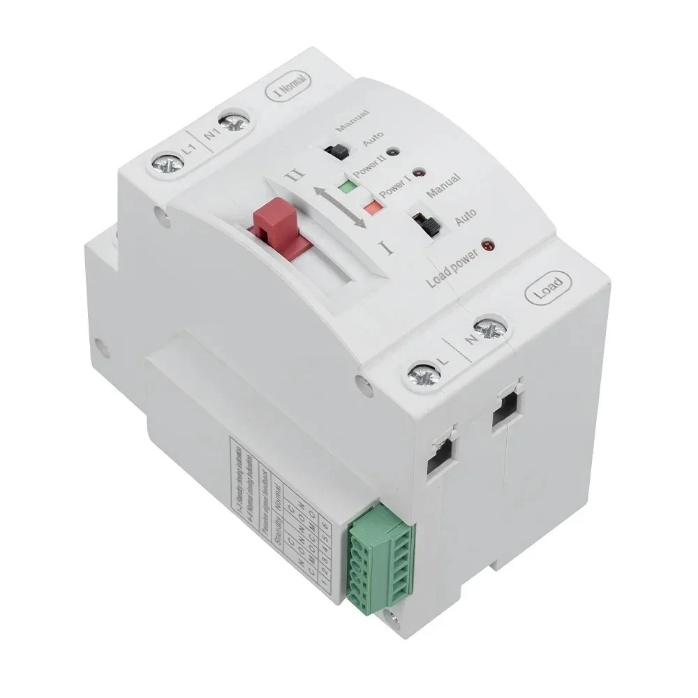 2 Poles 63A 220V Mini ATS Automatic Transfer Switch PC Grade Dual Power Interchange Switch Home Emergency Power Switching Device