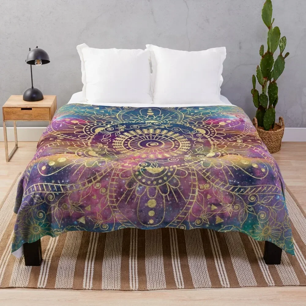 

Gold watercolor and nebula mandala Throw Blanket Warm manga Blankets