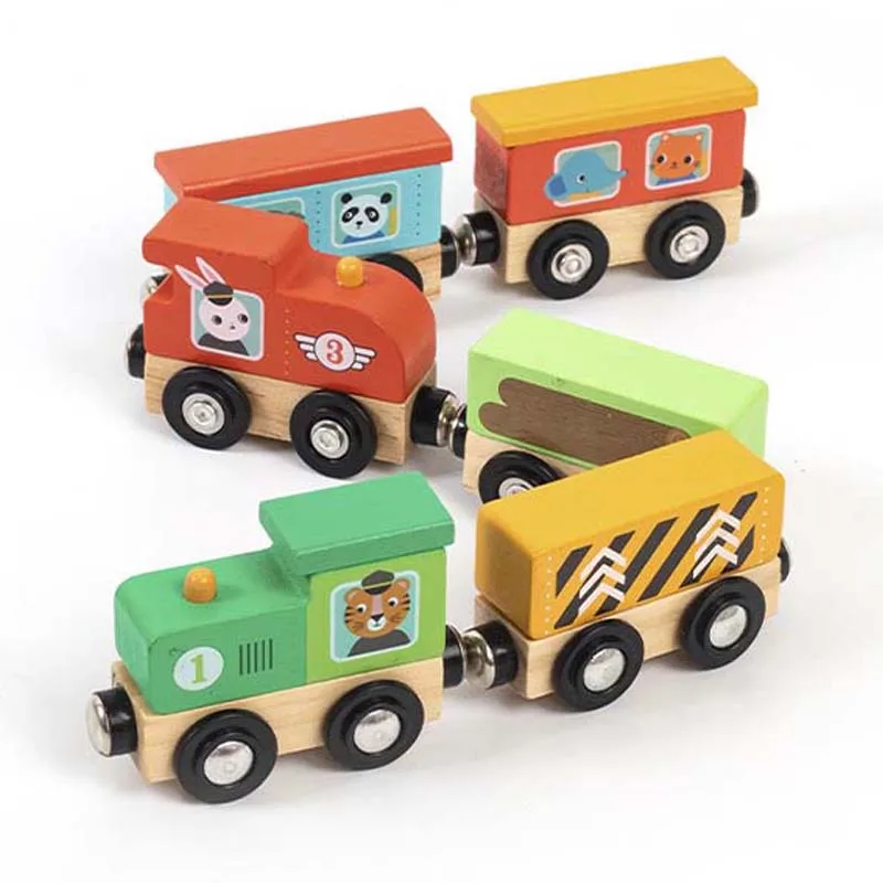 Wooden Magnets Train Baby Toy Montessori Learning Education Kawaii Animals Toys For Children Magnetic Train  Car Toy