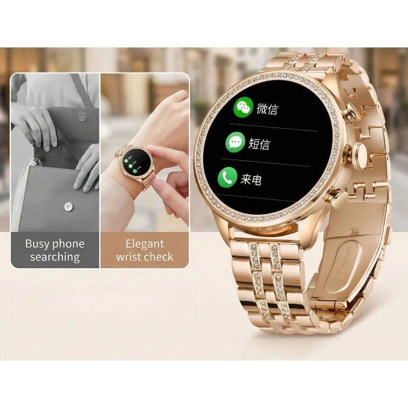 Cross-Border Exclusive Supply for GEN9 Diamond-Encrusted Women's Smart Watch Rose Gold Steel Belt Call Health Monitoring Watch