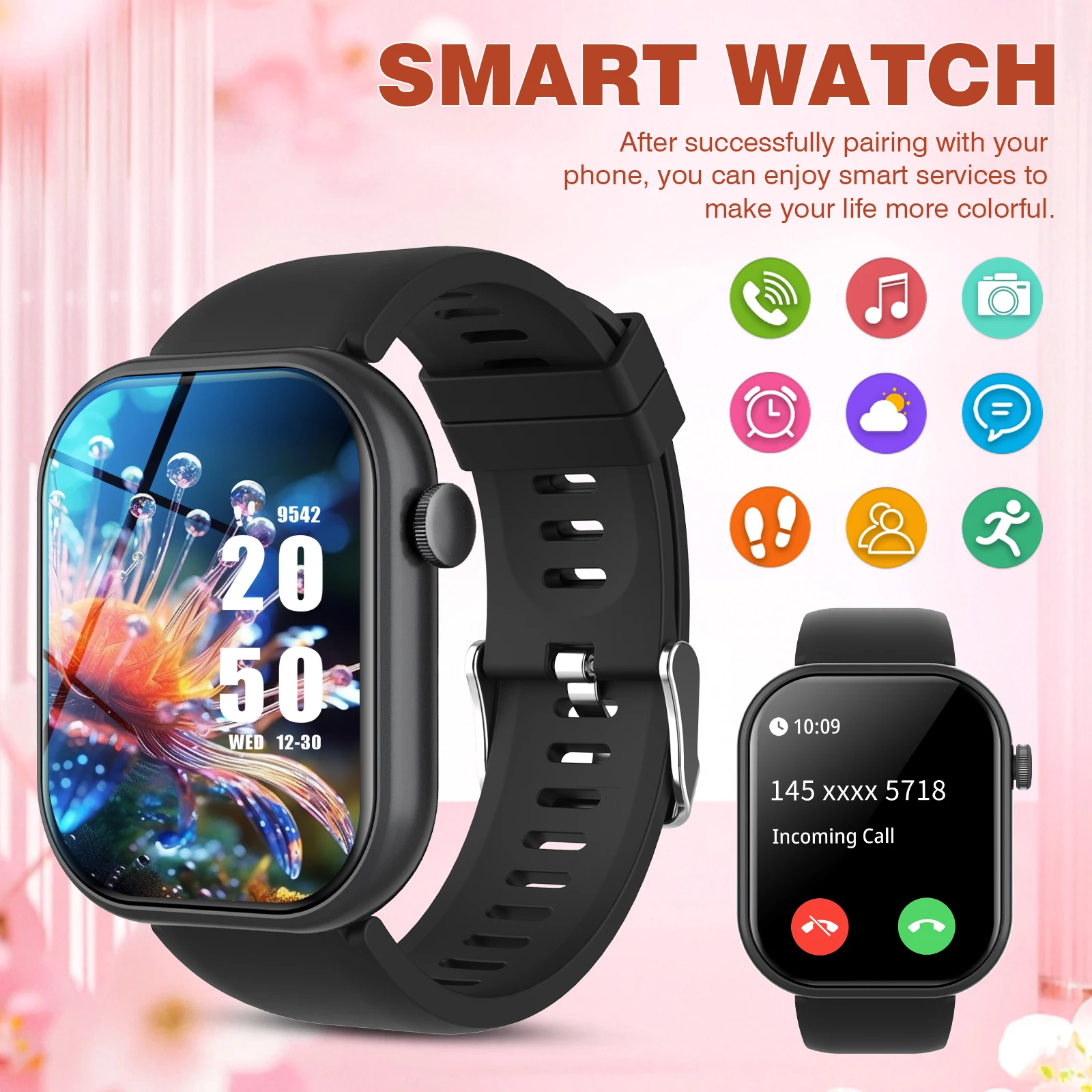 

2.01-Inch Unisex Smartwatch with Wireless Calling, Message Alerts & Multi-Sport Modes – Perfect Gift for Men and Women