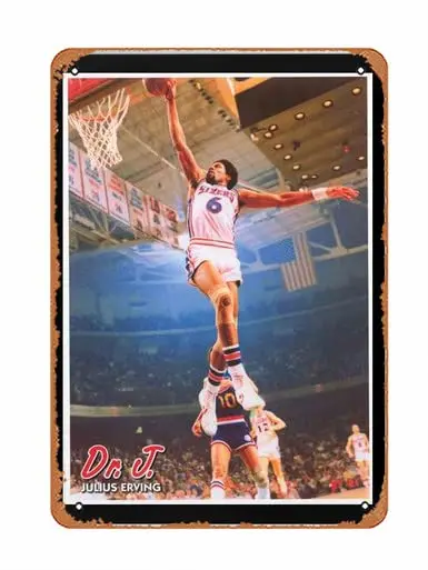 Julius Erving Dr J Slam Poster Tin Sign Vintage Metal Sign for Home Cafe Bar Pub Man Cave Wall Decor 8x12 inch