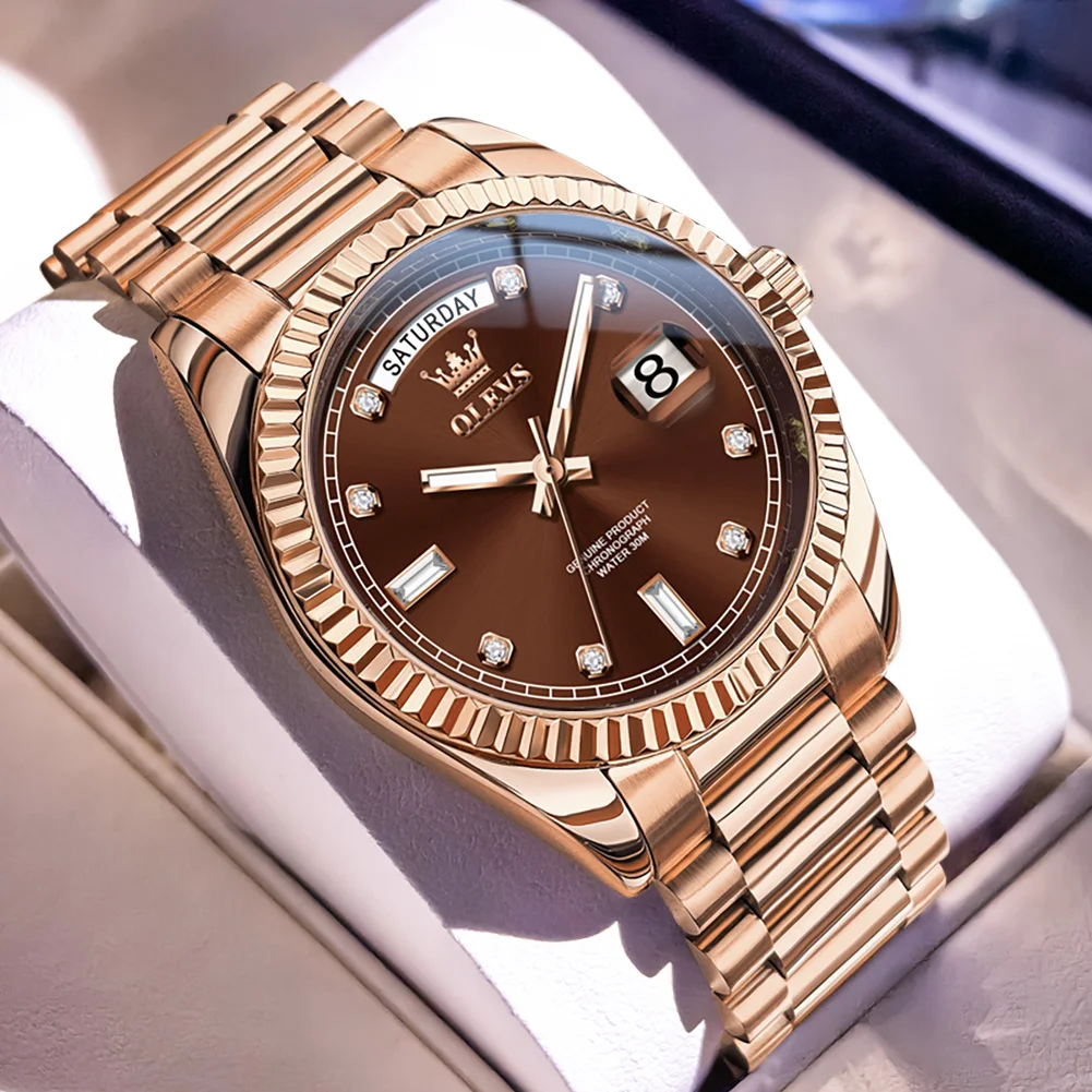 OLEVS Men's Watches Classic Trend Big Date Fine Steel Original Self-winding Automatic Mechanical Wristwatch Waterproof Week New