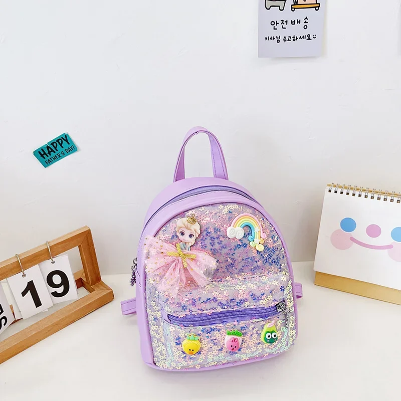 

Disney Frozen Elsa Kindergarten girl Backpack pu Princess Sequins Schoolbag Kids Accessory Bag Cartoon shoulder bag handbag